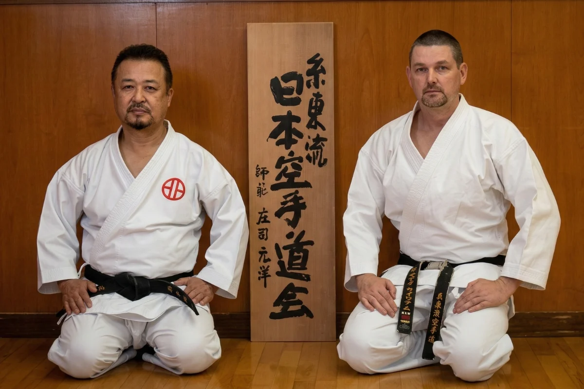 Mike Williams Kyoshi training in Japan with Nippon Karate-Do Kai instructor