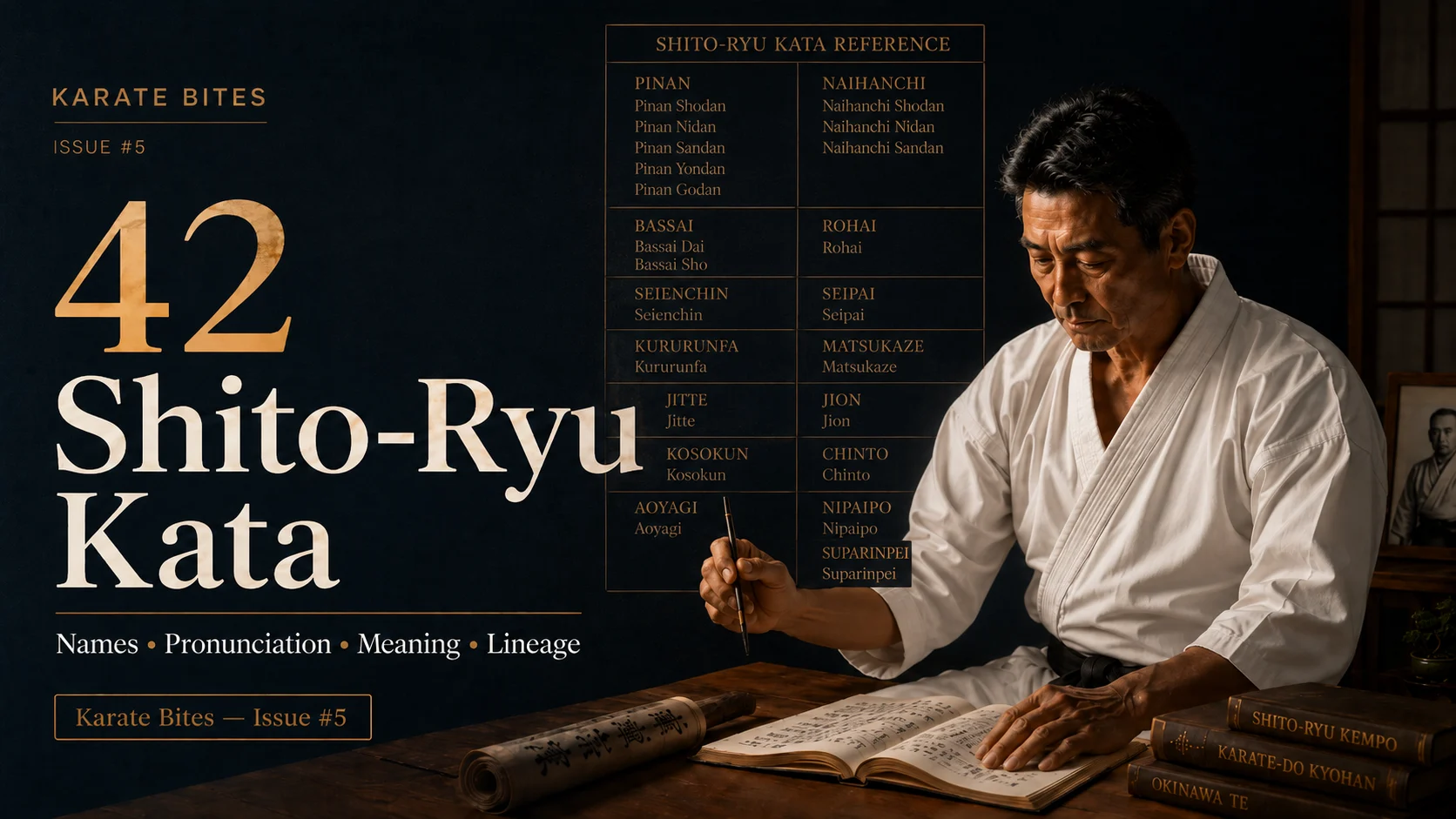 Karate Bites Issue 5 featured image introducing the Kata Knowledge Table and the study of 42 Shito-Ryu kata.